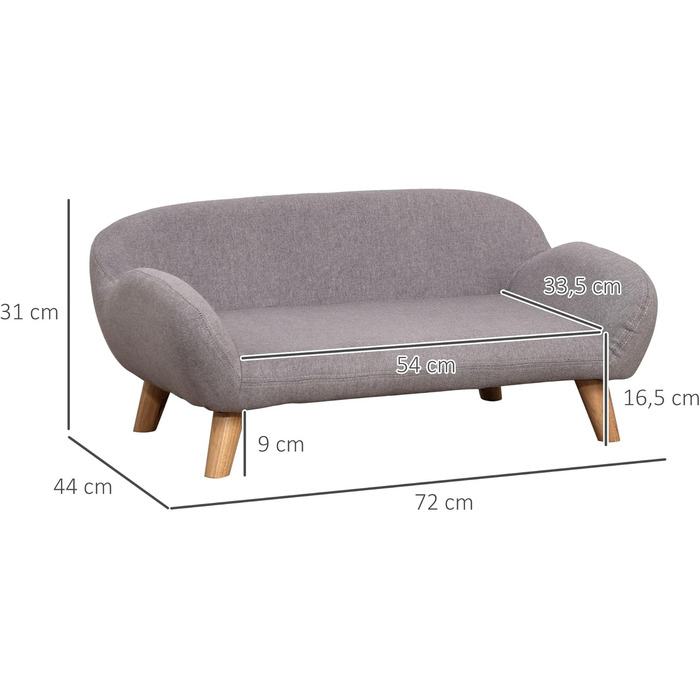 PawHut Софа для собак, лежанка для тварин, скандинавський стиль, сіра, 72 x 44 x 31 см