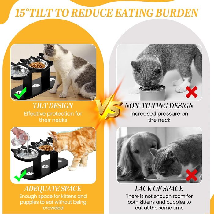 Набір мисок для котів 3 шт. з нержавіючої сталі, підняті миски для котів та маленьких собак, дерев'яна годівниця для котів, чорний колір