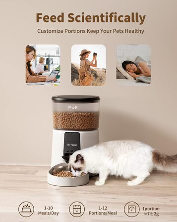 Автоматична годівниця для котів і собак Puppy Kitty, Wi-Fi 2.4 ГГц, розумна, з нержавіючою мискою для сухого корму, керування через додаток, голосові повідомлення, 1-10 порцій на день