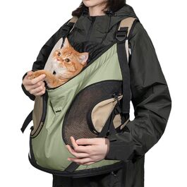 Рюкзак-переноска для тварин: котів та собак, з 2 бічними кишенями та передньою кишеню для цуценят, до 8,5 кг, регульований, з жорстким дном, для подорожей, зелений