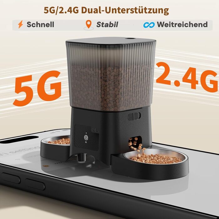 Інтелектуальний автоматичний годівник для котів HoneyGuardian з Wi-Fi (5G), 2/4 миски, керування через додаток, нержавіюча сталь, повільна миска