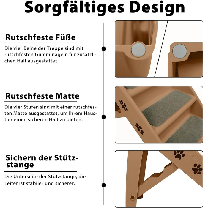 Сходинка для собак та котів Aufun: 4 сходинки, портативна, з антиковзним покриттям, 50 см, вантажопідйомність 75 кг, для ліжка/дивану (колір: коричневий)