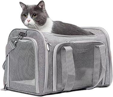 Складана переноска для собак Klein з м'якими боковинами для подорожей | Захисна переноска для собак, переноска для домашніх тварин з багатофункціональним ліжком, багаж (сіра)