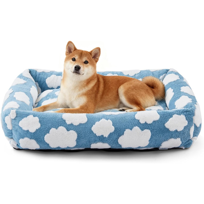 Ліжко для собак великих порід, прямокутне, миється, знімний чохол на блискавці, м'яке, заспокійливе, ортопедичне, блакитне, розмір L (36x27x8)
