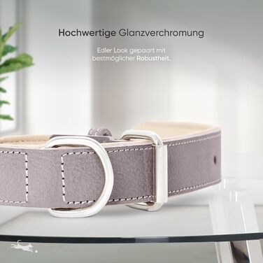 Нашийник для собак Freudentier® Amstelpark з повного зерна шкіри, комфортний, Made in EU, 27.5-38 см, сіро-коричневий