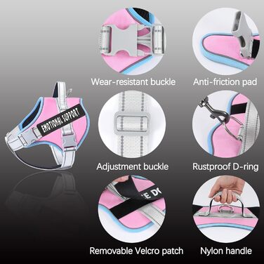 Пояс для собак Voopet для емоційної підтримки, професійний сервіс, жилет-пояс для собак маленьких, середніх та великих порід, світловідбиваючий, дихаючий та регульований, запобігає тягненню/нудоті, ESA (X-Small (Упаковка з 1), Синій_Рожевий)