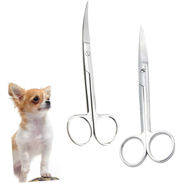 Набір з 2 ножиць для грумінгу тварин з нержавіючої сталі з прямим та вигнутим лезом, ергономічні ручки, для салону або дому