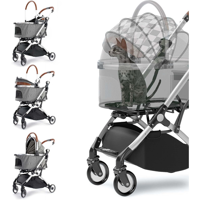Візок для собак Fudajo 2в1, розкладний, з сумкою-переноскою для собак та котів (сірий, до 15 кг)