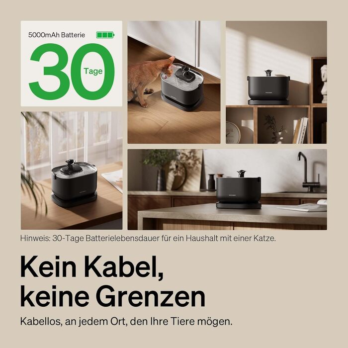 PETLIBRO фонтанчик для котів з акумулятором 5000mAh, бездротовий, тихий (23dB), BPA-free, з двома помпами, чорний