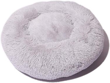 Кругле ліжко для собак FANSU з м'якого плюшу, ковзаюча база, ліжко для котів (70см, світло-сірий)