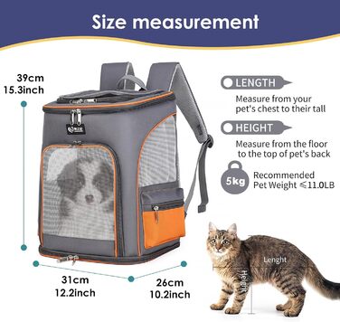 Рюкзак для собак та котів PETCUTE, дихаючий, з висувною підстилкою, прозоре вікно, складаний, з поводком, для подорожей, Малахіт+Білий (Сірий+Помаранчевий)