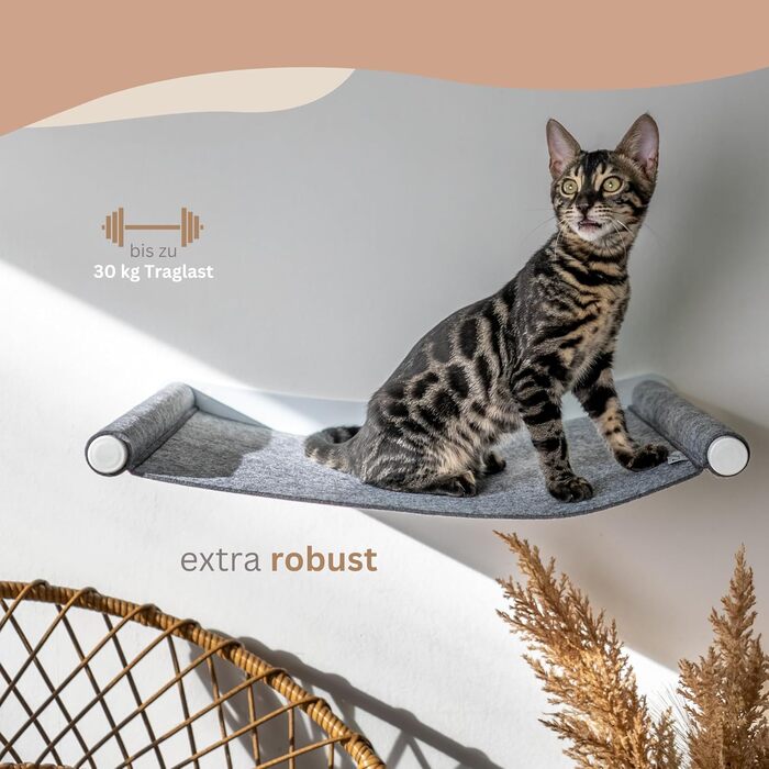 Кігтеточка-гамак для котів AZANO® XL з металу | Дизайнерська стіна для лазіння котів | Гамак для котів на стіну | великий та стабільний (Сірий) AZANO-Сірий