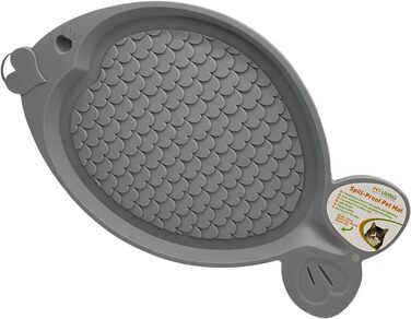 Непромокальна килимок для котячого корму, антиковзаючі ніжки, форма риби, миска для корму, підходить для котів та кошенят, сталево-сірий колір