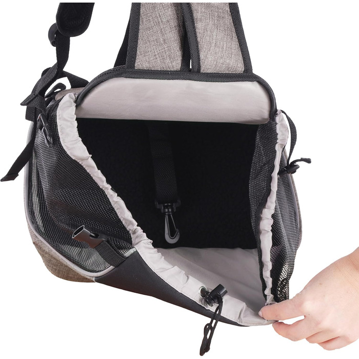 Сумка для собак Xanty Taupe – 29x23x38 см – поліестер – з шнурком, світловідбивачами, знімним дном, страховочною лінійкою, лямками на плече та талію