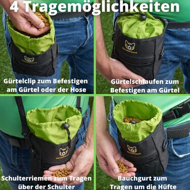 Сумка для корму для собак велика, 4-в-1 для тренувань | З бавовняним ремінцем, кліпсою та петлями | 4 відділення для ласощів (19x14x7 см)