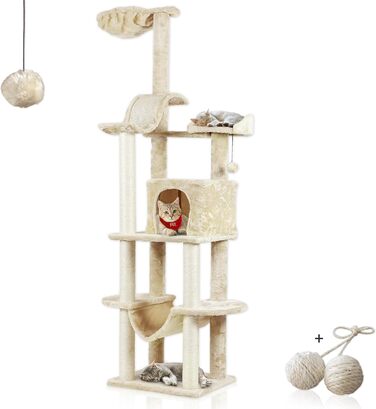 Дряпальня для котів Rohrschneider Katzenbaum Travel XL з іграшкою та гамаком - стабільна кігтеточка для великих котів, бежева