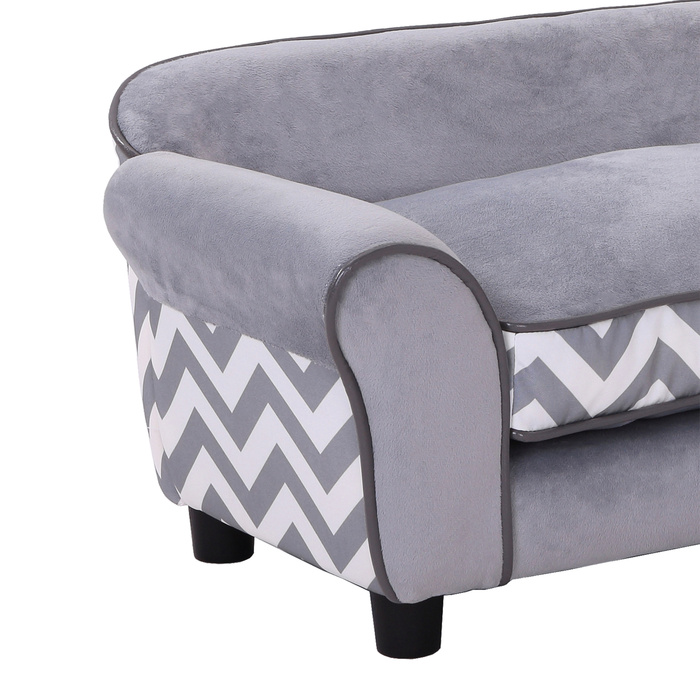 PawHut Dog Sofa Pet Диван з подушкою, можна прати, оксамитовий сірий, підняті ніжки, 73,5x41x33см для комфорту та стилю
