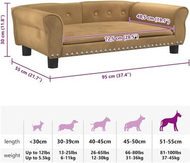 Крісло-ліжко для собак, лежанка для тварин з м'якою оббивкою, коричнева, 95 x 55 x 30 см