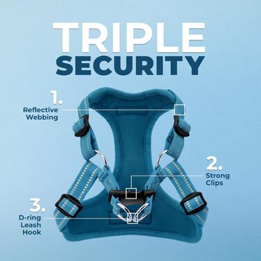 Шлейка для собак Voyager з відбиваючими смугами Best Pet Supplies - Міцна жилетка для собак без натягу з кільцем для повідка, дихаюча, блакитна, розмір M (Обхват грудей: 43-53 см)