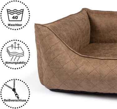 CopcoPet Hugo: ортопедичне ліжко для собак великих порід, велюрова обробка, коричневе, 100 x 80 см. Знімний чохол, неслизьке, легко миється. Для середніх та великих собак, захист суглобів, стабільна форма.