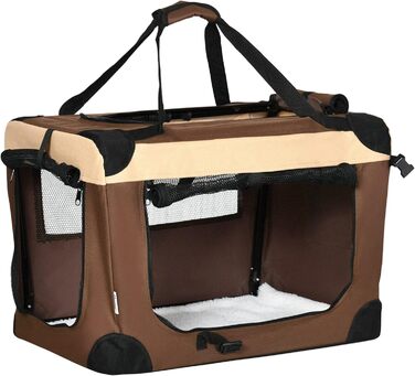 PawHut переносна сумка для собак та котів, складана, з вікнами, м'який килимок, 2 плечові ремені, 60x41x41 см, коричнева