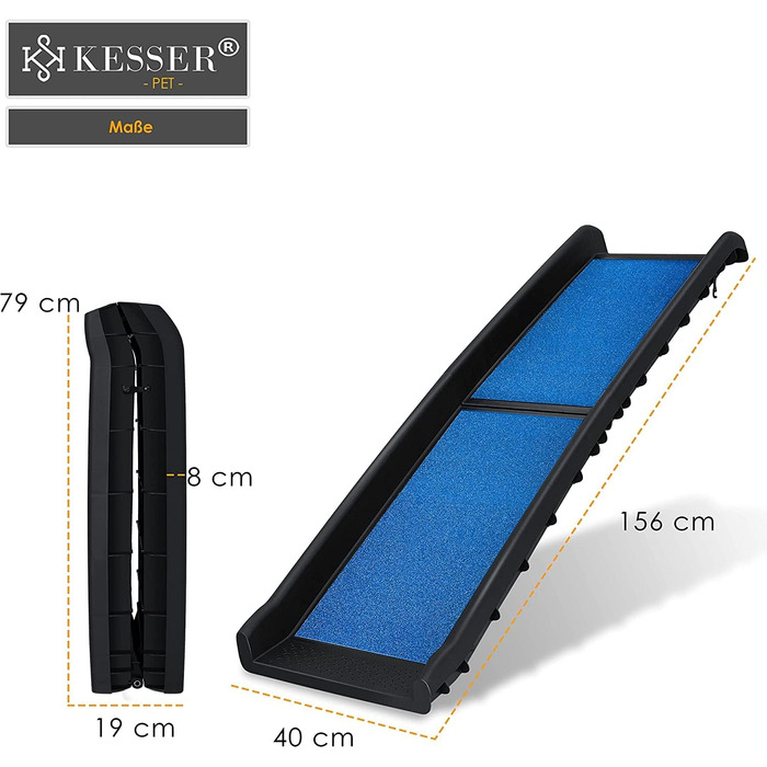 Східці для собак KESSER® - пандус у багажник авто, до 90 кг, 156x40 см, синій