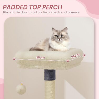 Кігтеточка для котів Dogat 107 см: багатоярусна, з будиночком, лежаком та ігровими елементами (сірий/бежевий)