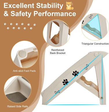 Сходинка для тварин SOARS, 4-ступенева, для собак та котів, з килимком з повсті, до 60 кг, антиковзаюча, для ліжка, авто, дивана (Бежевий)
