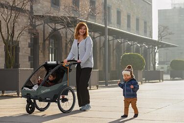 Qeridoo Lynix 1 Forest Green - Причіп для велосипеда, дитячий, на 1 місце, з підвіскою та ременями безпеки | Дитяча коляска-візок, прогулянка, Walker & Bike