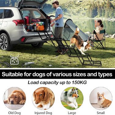 Східці для собак Hunderampe: 5 сходинок, складані, для вантажівок та SUV, до 100 кг, регульована висота 35-90 см