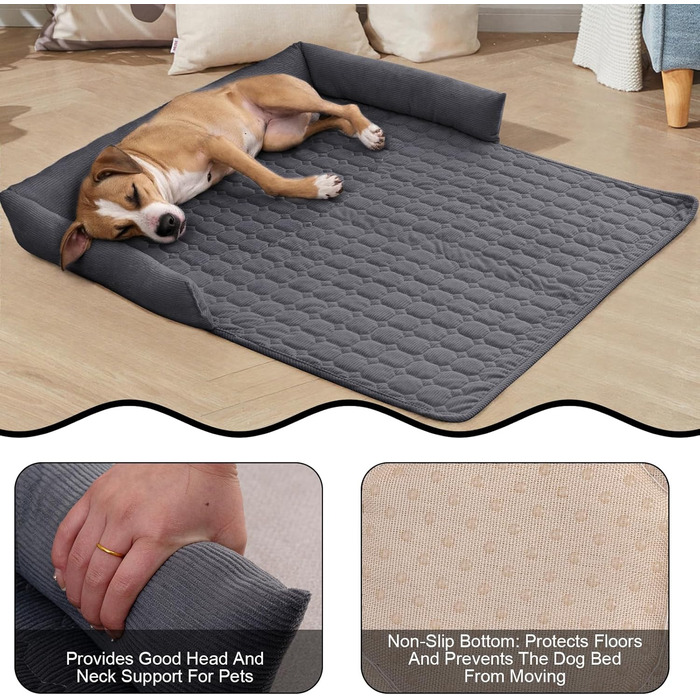 OKYUK Преміум лежанка для собак - захист дивану для тварин, ручної роботи та пральна подушка для собак, м'яка лежанка для собак для всіх розмірів (75 x 75 см) (90 x 90 x 10 см, колір: темно-сірий)