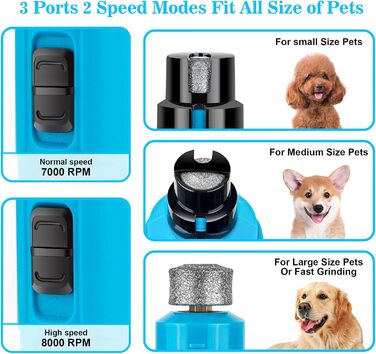 Шліфувальник для собак Bousnic Krallenschleifer: тиха електрична пилка для нігтів з LED-підсвічуванням, 2 швидкості, для собак та котів