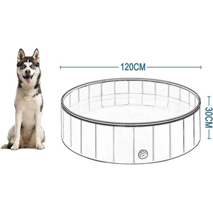 Басейн для собак EUGAD, складаний, 120x30 см, сірий. Плавальне озеро для собак, антиковзне PVC.