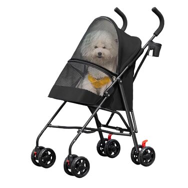 3-в-1 візок для собак: лежанка, переноска, прогулянковий візок. Для собак до 25 кг, чорний. Складаний, з великим ліжком та поворотними колесами 360°