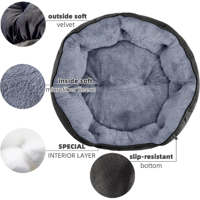 Зручне ліжко для собак середніх порід, котяче ліжко для дому, ліжко для цуценят та кошенят, м'яке, машинного прання, з неслизьким та водонепроникним покриттям (1 шт.) Чорний колір