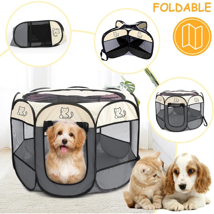 Клітка-загон для цуценят та дрібних тварин, 74x74x43 см, для собак, котів, кроликів та інших дрібних тварин, внутрішнє та зовнішнє використання (сірий)