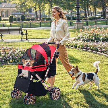 Візок для собак DWVO 3-в-1: візок, переноска, сумка. До 22 кг, EVA-колеса, сітчасті вікна, червоний (58.5x76x105 см)