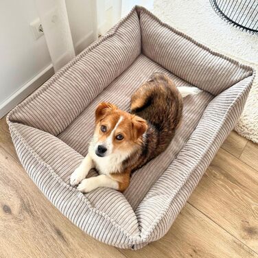4L Textil М'яке собаче ліжко з корду Hugo Premium-LINE, ортопедичне для маленьких собак, з memory foam, бежеве, 60x40 см