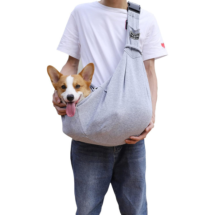 PETCUTE Сумка-переноска для собак до 7.5 кг, сіра. Регульований ремінь, сумка-переноска з передньою кишенею, сумка на плече для собак, для прогулянок та активностей на відкритому повітрі