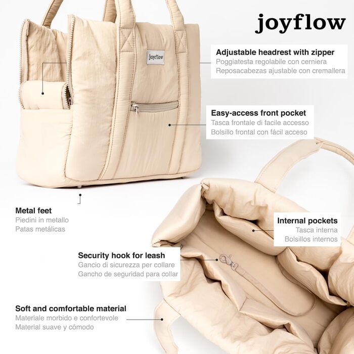 Сумка-переноска для собак та котів Joyflow | 6 кг | м'яка переноска з безпечним кліпом | для подорожей літаком та автомобілем | дизайн Європа | бежева
