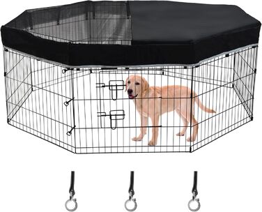 Захист для собачого вольєра Zuisfau, сітчаста верхня частина, сумісний з 61 см, 8 панелей, металевий вольєр, чорний, з гачками. (Тільки захист, вольєр не входить до комплекту)