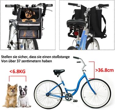 Сумка на велосипед для тварин, рюкзак для собак та котів з сіткою, складана переноска для малих та середніх собак та котів до 6 кг (Чорний)