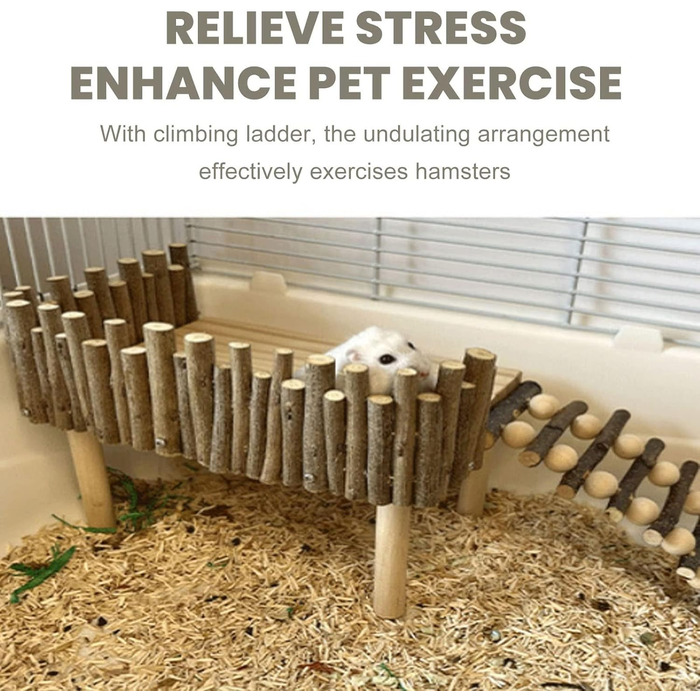 Платформа для хом'яків HERCHR: дерев'яна ігрова площадка, міст, іграшка для гризунів з огорожею. Підходить для тушканчиків та золотих ведмедиків