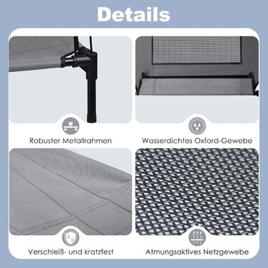 Підвищене ліжко для собак UISEBER 92x76x92 см, Outdoor, з дахом, до 50 кг, вологостійке, сіре + чорне【L】