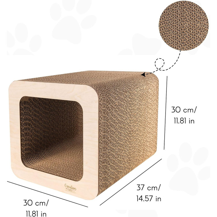 Кігтеточка для котів з картону | Міцна, велика, 2в1 з будиночком | 37 x 30 x 30 см