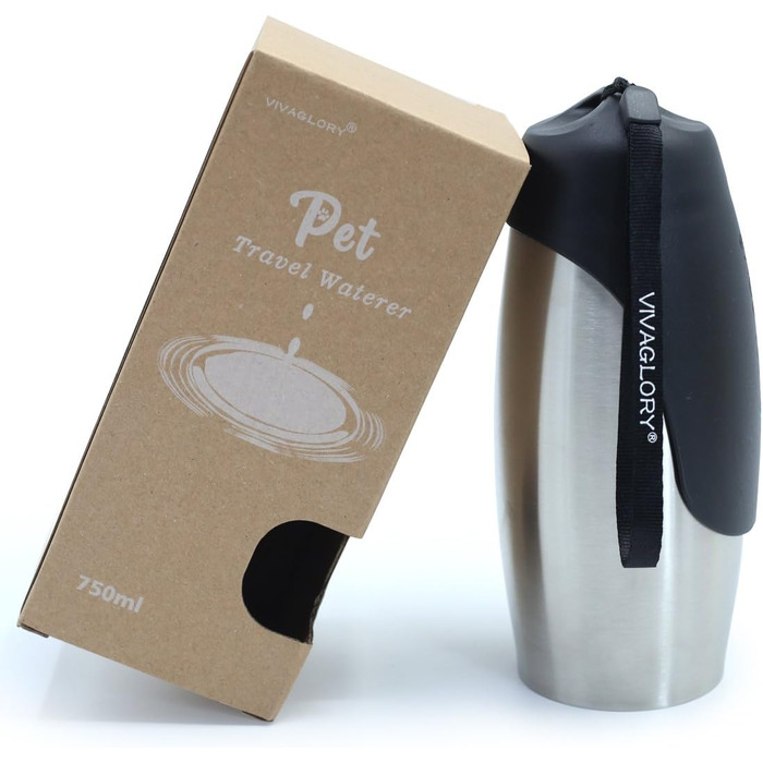 Фляга для води для собак VIVAGLORY Pawhike, 750 мл, нержавіюча сталь, портативна