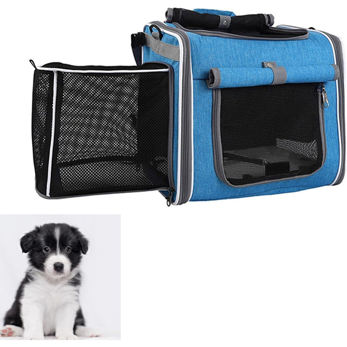 Клітка-переноска для собак та котів Asixxsix на велосипед, розширювана, складна, водовідштовхувальний матеріал Oxford, до 8 кг (Сірий, Блакитний)