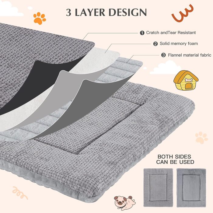 Килимок для собак, миючий, м'який, для маленьких, середніх та великих собак, сірий, 90x70 см (XZ016)