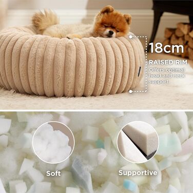 BEDSURE ортопедичне ліжко для котів - м'яке кільце 51x51x15 см, кругле котяче ліжко знімний та пральний чохол з корду флісу, неслизьке дно, (58.5 x 58.5 x 18 см (Д x Ш x В), верблюжий колір)
