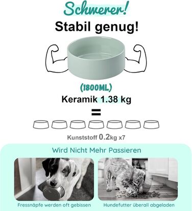 Керамічна миска для собак і котів SPUNKYJUNKY з бамбуковою підставкою, 1800 мл, світло-зелена